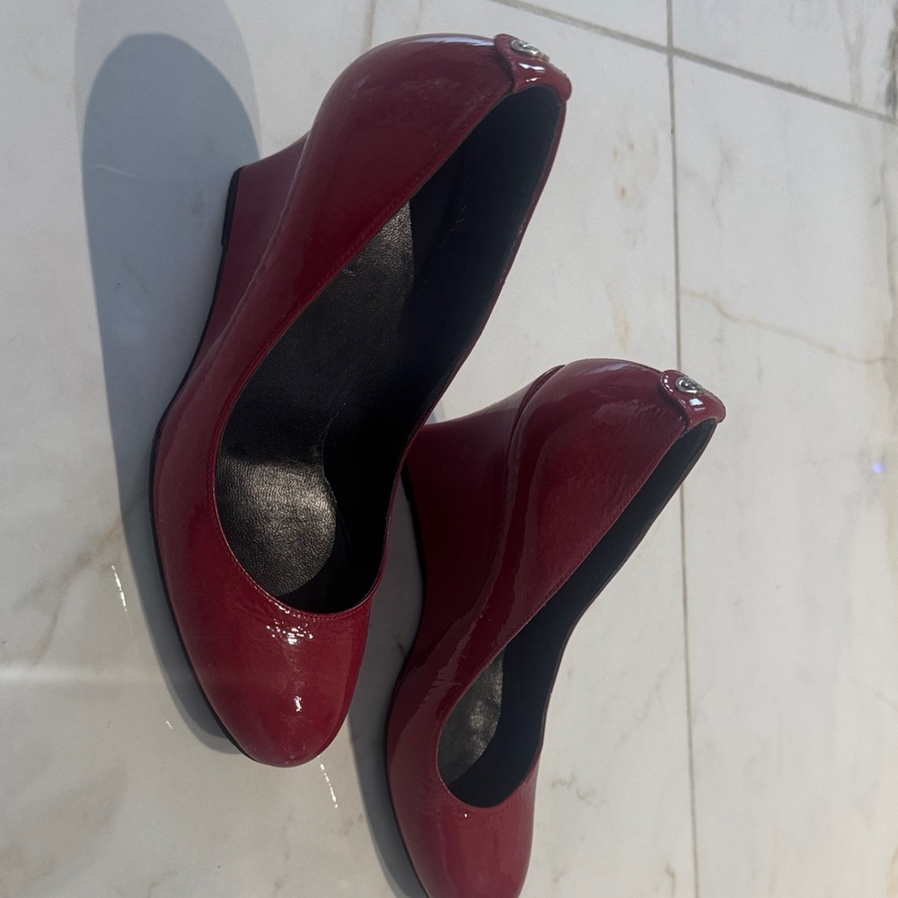 Gucci Red Patent Wedge Pumps